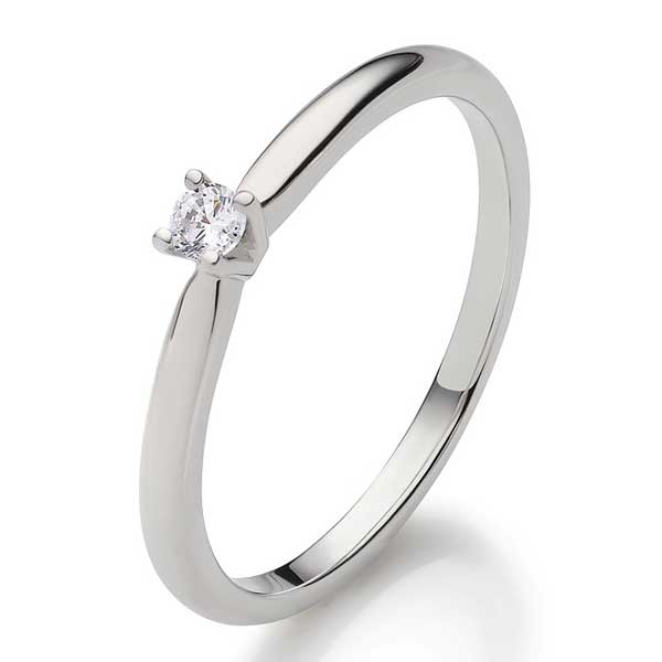 Solitaire ring i 9 kt. Hvidguld med Diamant - 0,05 ct