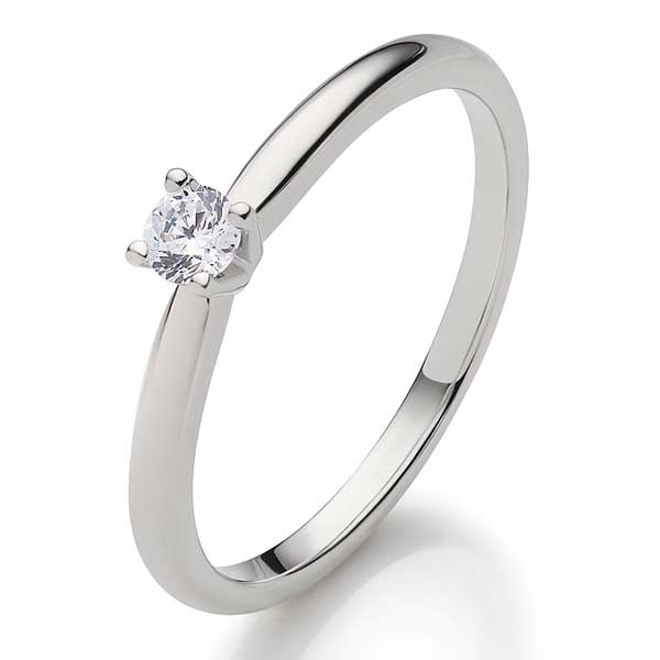 Solitaire ring i 9 kt. Hvidguld med Diamant - 0,10 ct.