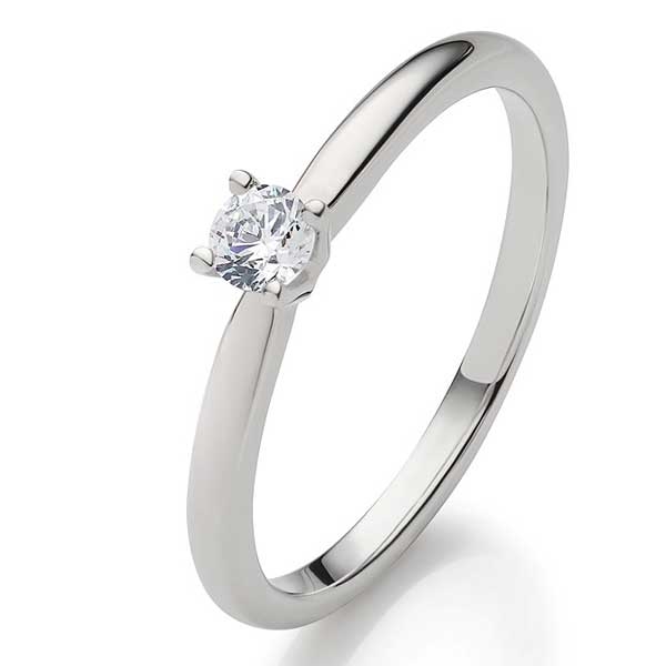 Solitaire ring i 9 kt. Hviguld med Diamant - 0,15 ct.