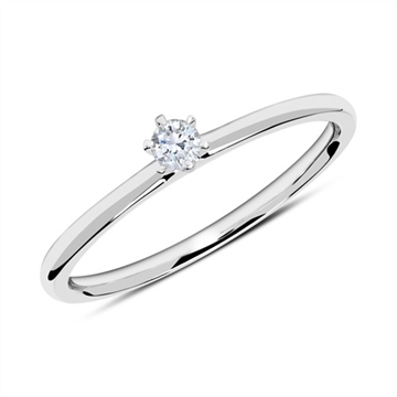 Solitaire ring i 14 kt. Hvidguld med Diamant - 0,10 ct.