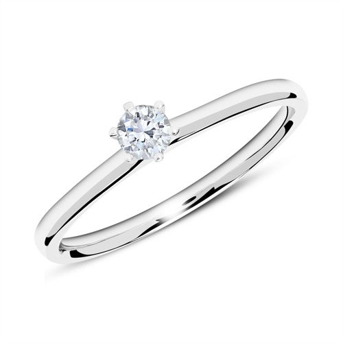 Solitaire ring i 14 kt. Hvidguld med Diamant - 0,15 ct.