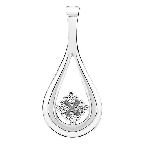 Dråbeformet Vedhæng i 14 kt. Hvidguld med Diamanter - 0,06 ct
