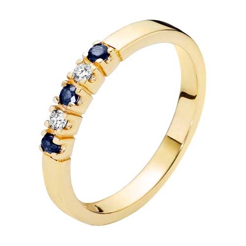 Alliancering i 14 kt. Guld med Safir og Diamanter - 0,06 ct.