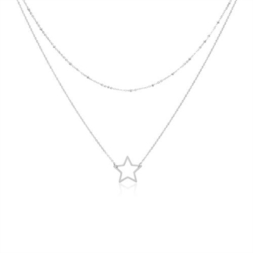 Layer halskæde med Stjerne og Kugler - 45 til 50 cm