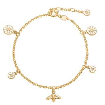 Lund Marguerit armbånd i forgyldt Sølv med Margueritter og Bi - 17 til 19 cm