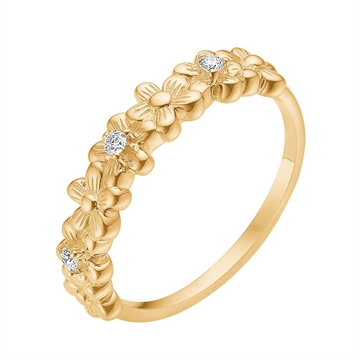 Guldring med Blomsterranke og Diamanter - 0,06 ct