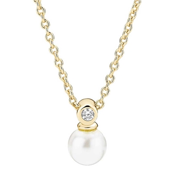 Forgyldt Collier med Perle og Zirkon