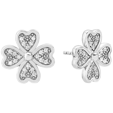 Ørestikker i Sølv med store Firkløvere og Zirkoniasten - 12 x 12 mm