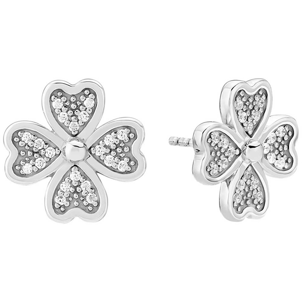 Ørestikker i Sølv med store Firkløvere og Zirkoniasten - 12 x 12 mm