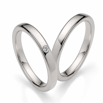 Vielsesringe i 9 kt. Hvidguld med Diamant 0,03 ct. - 3 mm