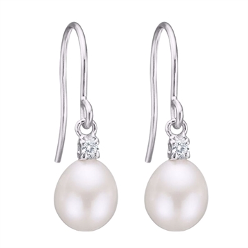 Sølv ørehængere med ferskvandsperler og zirkonia sten