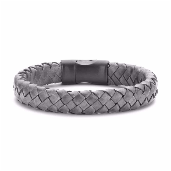 Frank 1967 gråt flettet læderarmbånd med sort stållås til herre- 21 cm