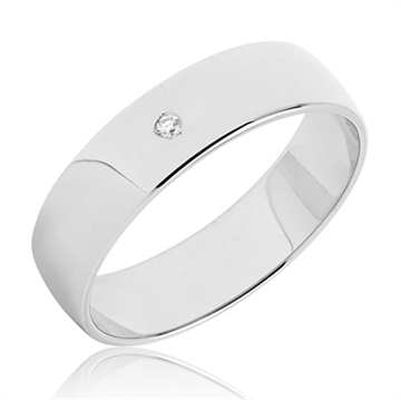 BARTOLI Classic vielsesring i 14 kt. Hvidguld med Diamant - 5,0 mm