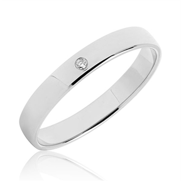 BARTOLI Classic vielsesring i 8 kt.  Hvidguld med Diamant - 3 mm