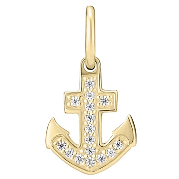 Vedhæng i 8 kt. guld med anker og funklende zirkoniasten – symbol på håb og styrke  LUND COPENHAGEN