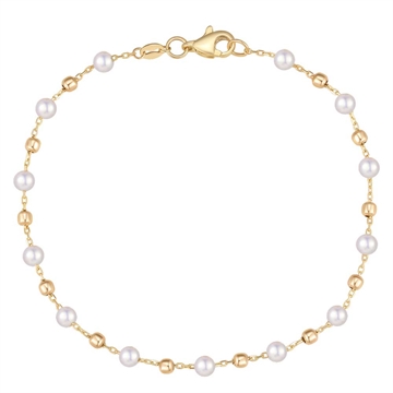Armbånd i 8 karat guld med ægte ferskvandsperler og guldkugler fra Støvring Design