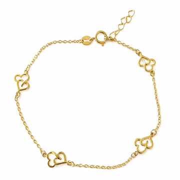 Armbånd i 8 karat guld med dobbelte hjerter fra Guld & Sølv Design.