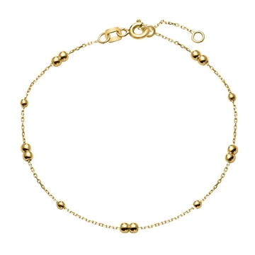 Armbånd i 9 kt. guld med kugler og ankerkædeled, justerbar længde 16,5–18,5 cm – elegant damearmbånd
