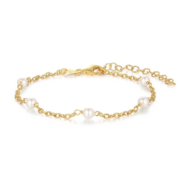 Armbånd i forgyldt 925 Sterling sølv med fem ægte ferskvandsperler fra Støvring Design