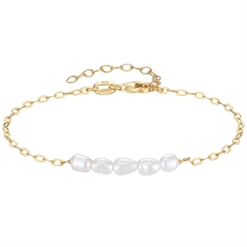 Armbånd i forgyldt 925 Sterling sølv med fem ægte ferskvandsperler fra Støvring Design