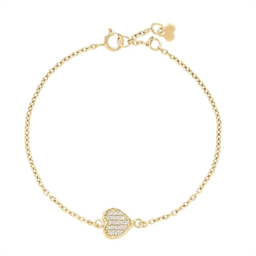 Armbånd i 14 kt. forgyldt sølv med hjerte på 8 x 8 mm og zirkonia