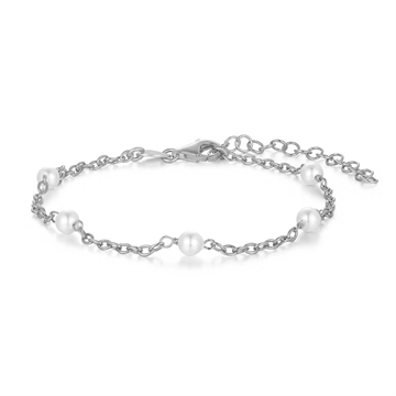 Armbånd i rhodineret 925 Sterling sølv med fem ægte ferskvandsperler fra Støvring Design