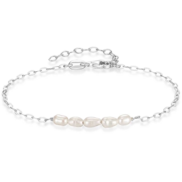 Armbånd i rhodineret 925 Sterling sølv med fem ægte ferskvandsperler fra Støvring Design