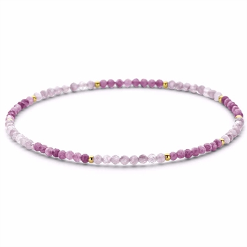 CO88 armbånd med rosa og hvide 2 mm sten samt guldfarvede kugler