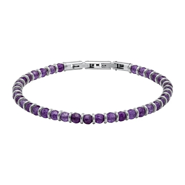 Stilfuldt armbånd med lilla perler og rustfrit stål, justerbar 18–21 cm