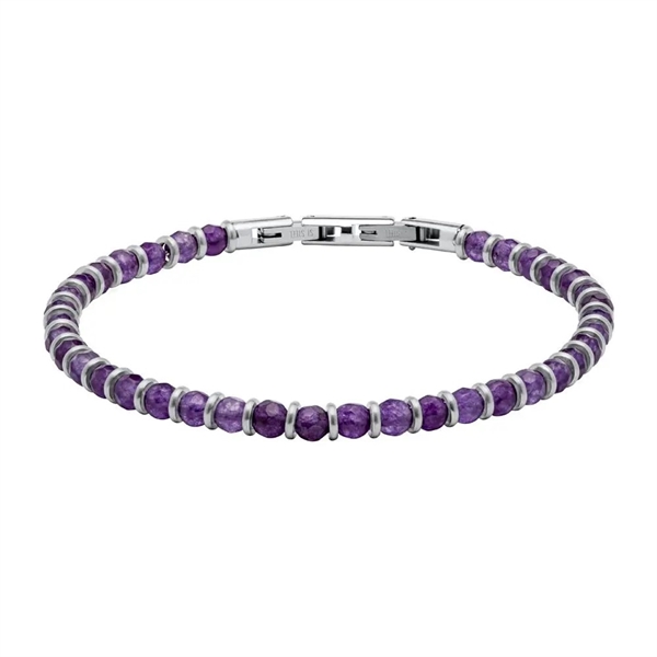 Stilfuldt armbånd med lilla perler og rustfrit stål, justerbar 18–21 cm