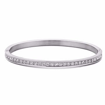 Armring i blankt rustfrit stål med runde funklende zirkonia sten