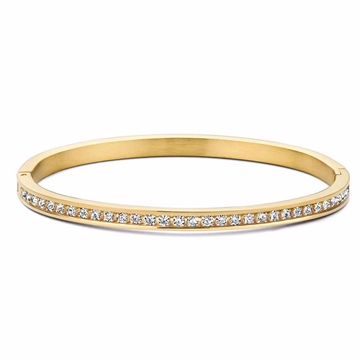 Guldfarvet armring i stål med runde funklende zirkonia sten