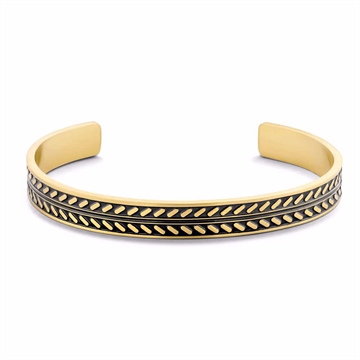 Guldfarvet armring i stål med sort mønster til mænd