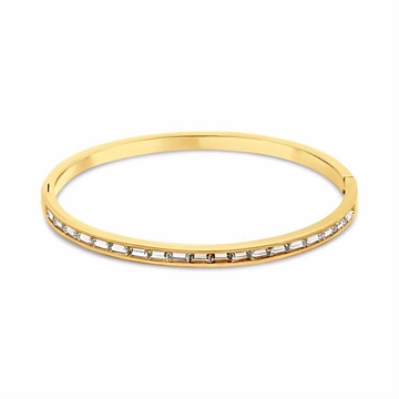 Guldfarvet armring i rustfrit stål med klare zirkonia sten