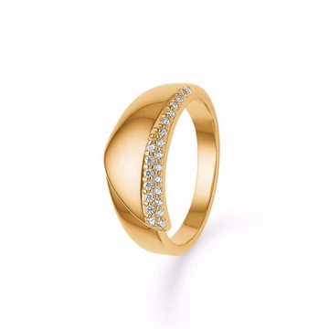 Bred ring i forgyldt sølv med zirkoniasten