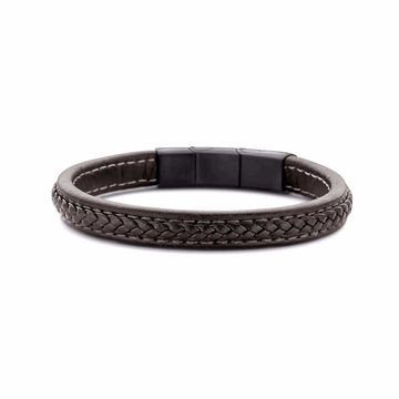 Brunt flettet læderarmbånd med stållås fra Frank1967