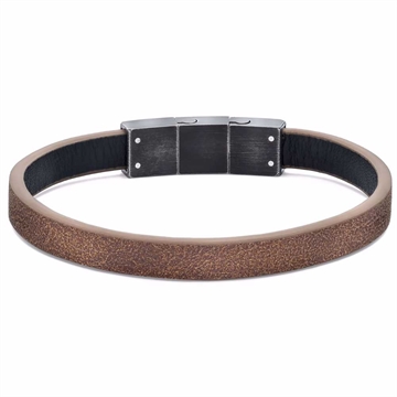 Brunt læderarmbånd med sort stållås til herre