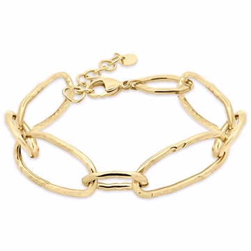 Armbånd i PVD Guldfarvet Stål med Rustik Kædeled - 20,5 til 23,5 cm