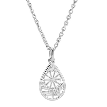 Collier i sterling sølv med dråbevedhæng og håndmalet hvid marguerit-Lund Copenhagen.