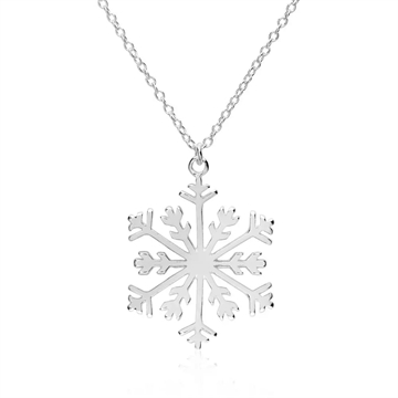 Collier i sølv med snefnugvedhæng og blankpoleret overflade, justerbar kæde 41-45 cm