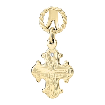 Dagmarkors i 14 karat guld med Lab-Grown diamant 0,006 ct. – klassisk korsvedhæng - LUND COPENHAGEN