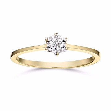 Diamantring i 8 karat guld med 0,10 ct diamant og klassisk 6-grabbe fatning