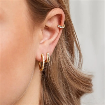 Earcuffs i forgyldt sølv med hvide zirkoniasten – uden piercing, sælges i par