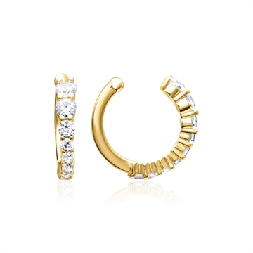 Earcuffs i forgyldt sølv med hvide zirkoniasten – uden piercing, sælges i par