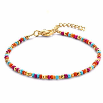 Farverigt perlearmbånd i stål med multicolor perler og justerbar længde
