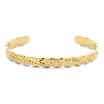 Flettet armring i guldfarvet stål med blank finish