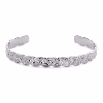 Flettet armring i blankt rustfrit stål med struktur