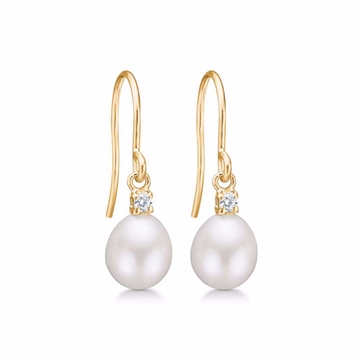 Forgyldte ørehængere med ferskvandsperler og zirkonia sten