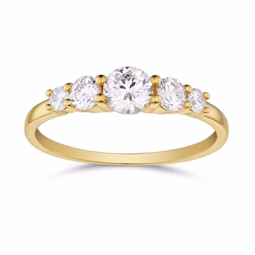 Forgyldt sølvring med 5 funklende zirkoniasten