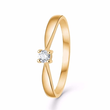 Forlovelsesring i 14 kt guld med 0,08 ct diamant i fire grabber fatning
